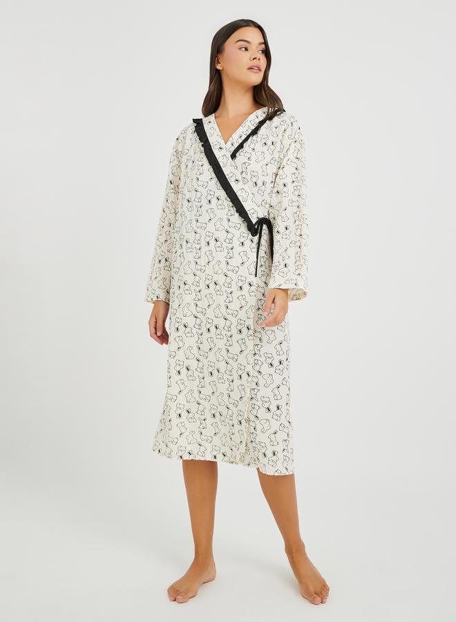 Styli All-Over Print Tie-Up Ruffled Detail Robe - Image 1