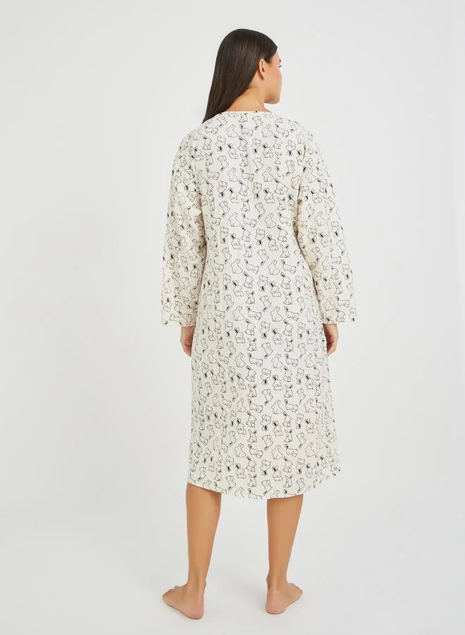 ستايلي Styli All-Over Print Tie-Up Ruffled Detail Robe