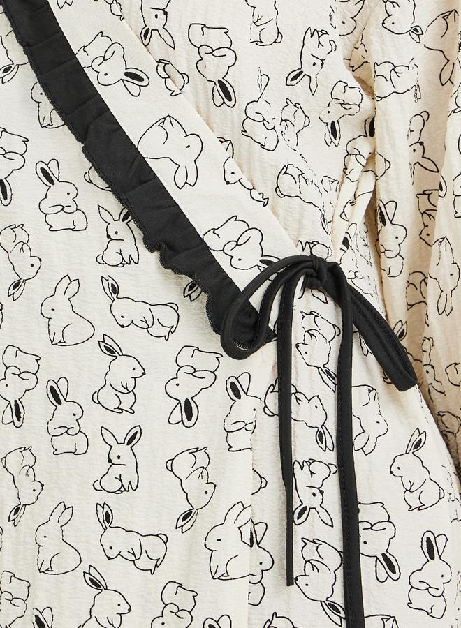 Styli All-Over Print Tie-Up Ruffled Detail Robe - Image 3