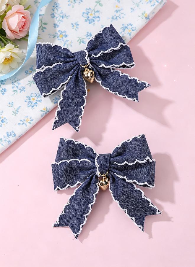 Take Two Set of 2 - Heart Decor Bow Hair Clips - Image 1