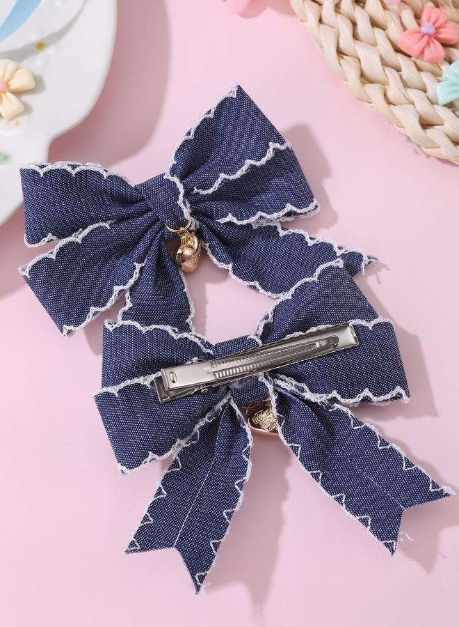 Take Two Set of 2 - Heart Decor Bow Hair Clips - Image 3