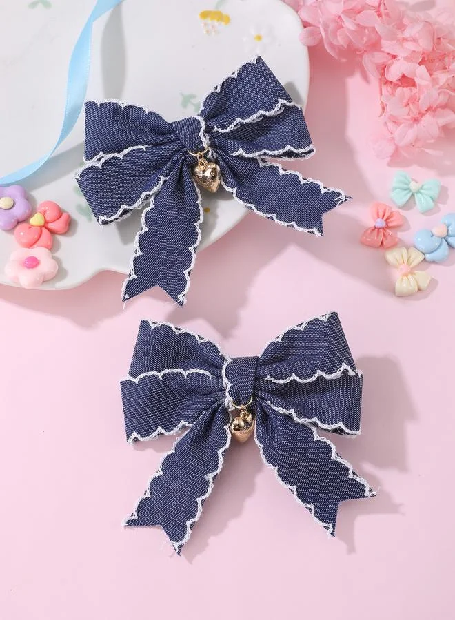 Take Two Set of 2 - Heart Decor Bow Hair Clips
