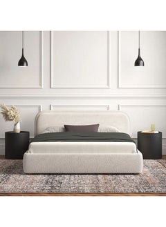 Homzmart Compressed wood and Boucle King Bed 115x160x200 cm - off-white  - Image 1