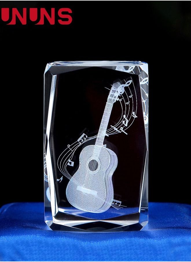 UNUNS Guitar Night Light,3D Guitar Paperweight Laser Etched In Crystal Glass Cube,3D Warm Colors Glow Illusin Lamp For Music Lover,Idea Guitar Crystals Ornament Gifts For Home Instrument Festival Decor  - Image 1