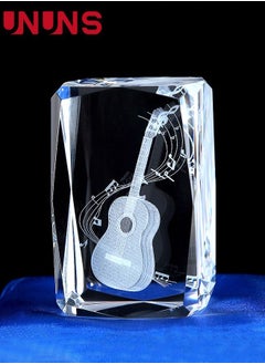 UNUNS Guitar Night Light,3D Guitar Paperweight Laser Etched In Crystal Glass Cube,3D Warm Colors Glow Illusin Lamp For Music Lover,Idea Guitar Crystals Ornament Gifts For Home Instrument Festival Decor  - Image 2