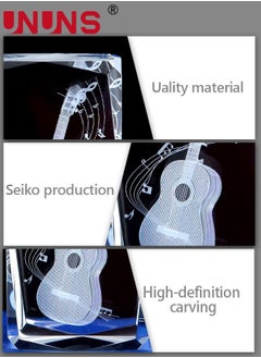 UNUNS Guitar Night Light,3D Guitar Paperweight Laser Etched In Crystal Glass Cube,3D Warm Colors Glow Illusin Lamp For Music Lover,Idea Guitar Crystals Ornament Gifts For Home Instrument Festival Decor  - Image 3