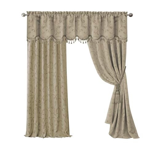 Elrene Home Fashions Mia Jacquard Scroll Blackout Window Curtain, 52" x 84" (1 Panel), Natural - Image 1