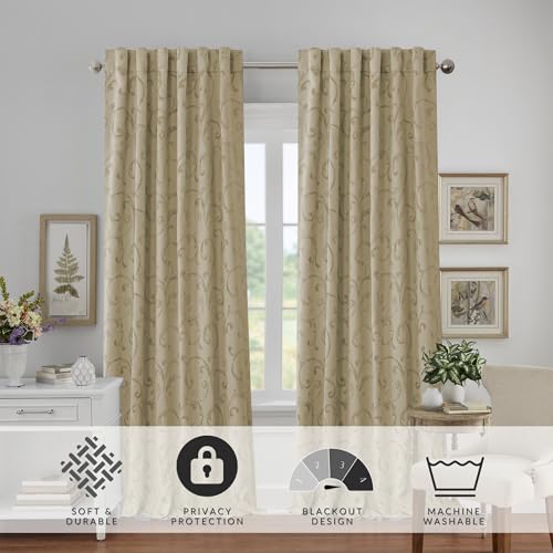 Elrene Home Fashions Mia Jacquard Scroll Blackout Window Curtain, 52" x 84" (1 Panel), Natural - Image 3