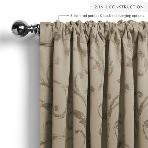 Elrene Home Fashions Mia Jacquard Scroll Blackout Window Curtain, 52" x 84" (1 Panel), Natural - Image 4