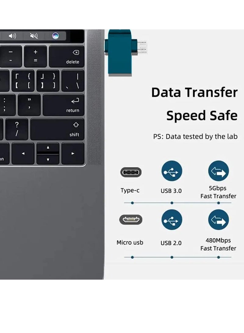 VDenmenV 2 in1 OTG Adapter, USB 3.0 Female to Micro-USB Male and Type-C Male Connector Aluminium High Speed Data OTG for All Type-C Smartphone & All Android Mobiles - Image 4
