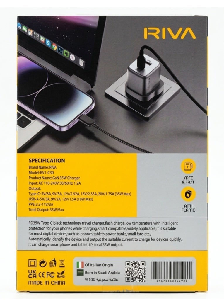 Riva 35W Dual Port Wall Charger, RV1-C30 - Image 2