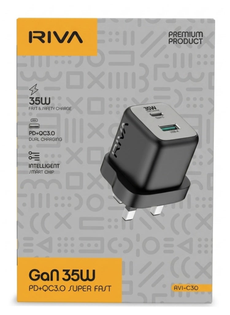 Riva 35W Dual Port Wall Charger, RV1-C30 - Image 1