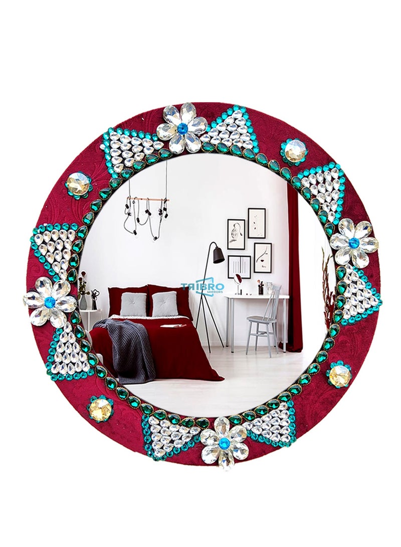 TriBro Handmade Decorative Wall Mounting Mirror with Red Silver and Green Color Bedoom Livingroom and Hallway Round Shape Interior Matching 45 * 45cm - Image 1