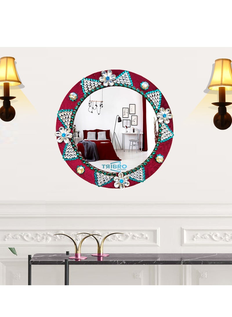 TriBro Handmade Decorative Wall Mounting Mirror with Red Silver and Green Color Bedoom Livingroom and Hallway Round Shape Interior Matching 45 * 45cm - Image 3