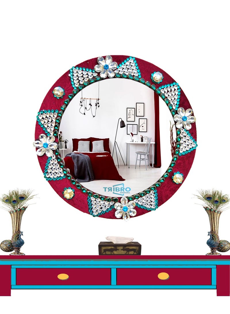 TriBro Handmade Decorative Wall Mounting Mirror with Red Silver and Green Color Bedoom Livingroom and Hallway Round Shape Interior Matching 45 * 45cm - Image 2