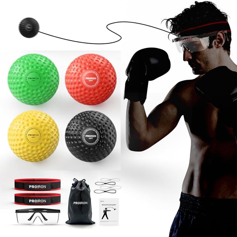 PROIRON Boxing Reflex Ball with Safety Glasses, 4 Difficulty Levels Boxing Ball with 2 Adjustable Headband, Boxing Head ball for Punch Speed, Gifts for Teenage Boys - Image 1