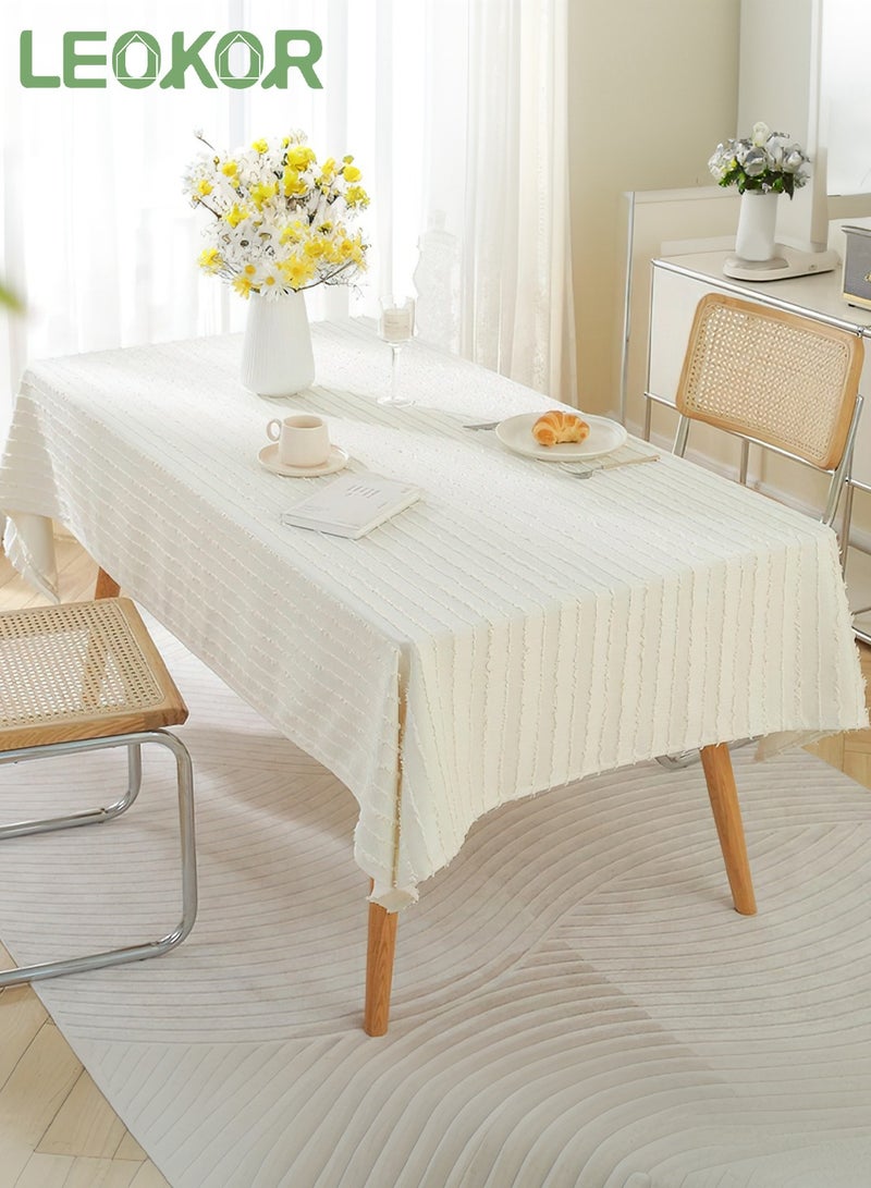 LEOKOR Rectangle Cotton Linen Farmhouse Tablecloth Stripe Burlap Table Cloth 140*200CM - Image 1