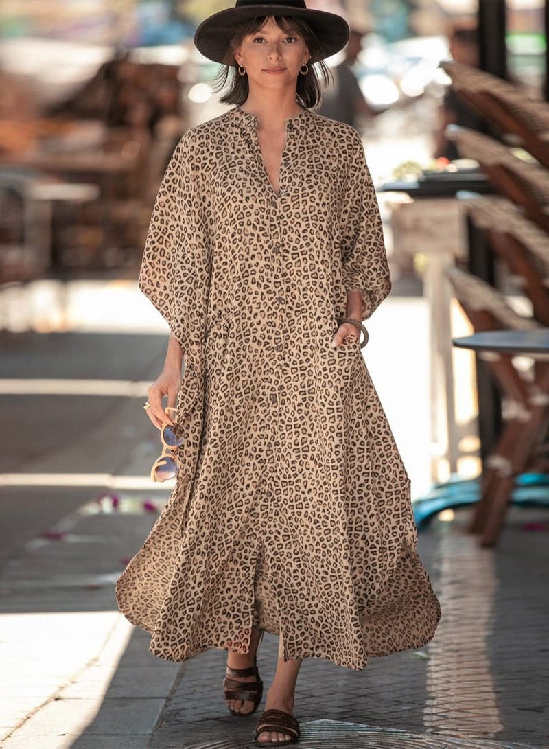 SYOSI Maxi Bohemian Dress, Women Print Kaftan Maxi Kimono Beach Dress, Beach Coverup, Women's Long Clothes, for Evening Wear, Summer Wear, One Size Fits Most - Image 2