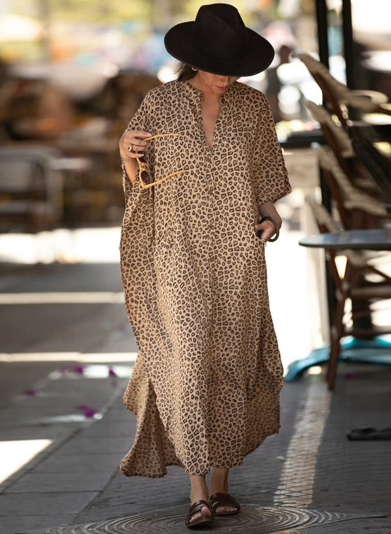 SYOSI Maxi Bohemian Dress, Women Print Kaftan Maxi Kimono Beach Dress, Beach Coverup, Women's Long Clothes, for Evening Wear, Summer Wear, One Size Fits Most - Image 5