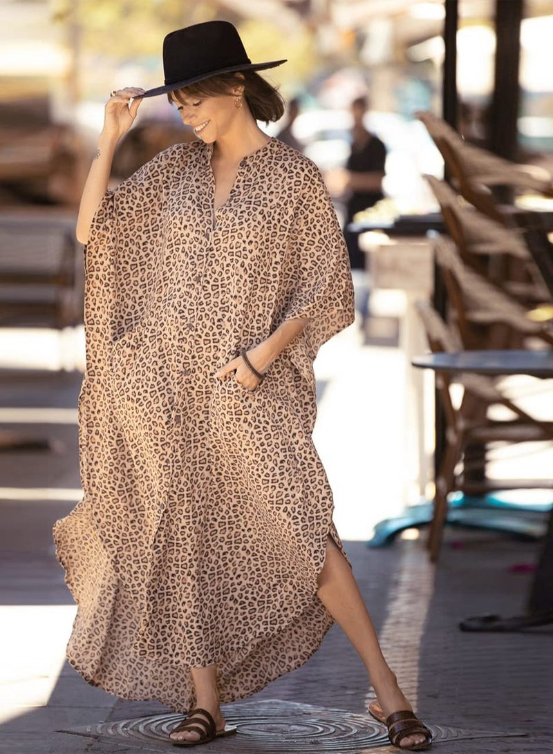 SYOSI Maxi Bohemian Dress, Women Print Kaftan Maxi Kimono Beach Dress, Beach Coverup, Women's Long Clothes, for Evening Wear, Summer Wear, One Size Fits Most - Image 3