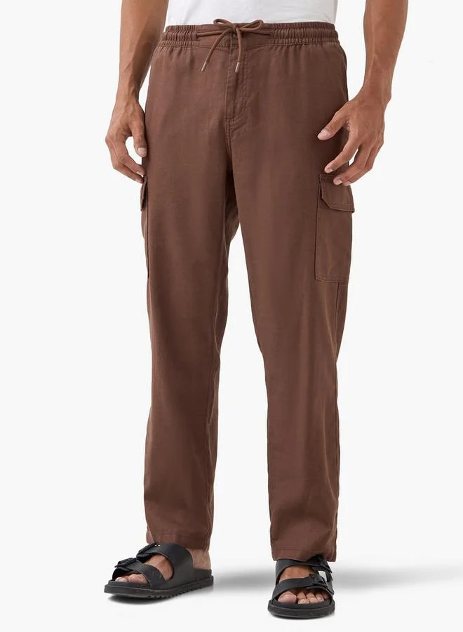 Iconic Iconic Linen Blend Cargo Trousers with Drawstring