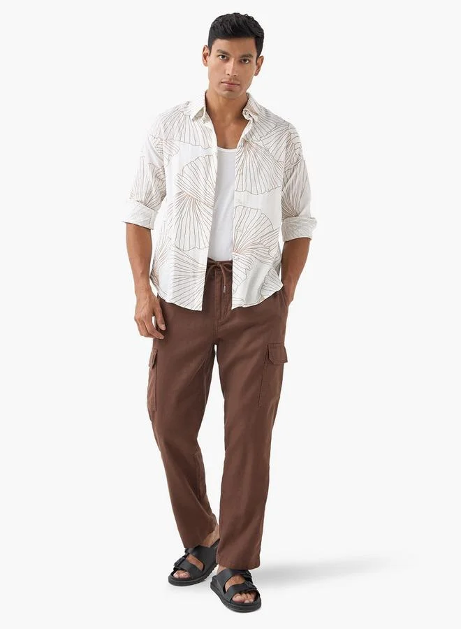 Iconic Iconic Linen Blend Cargo Trousers with Drawstring