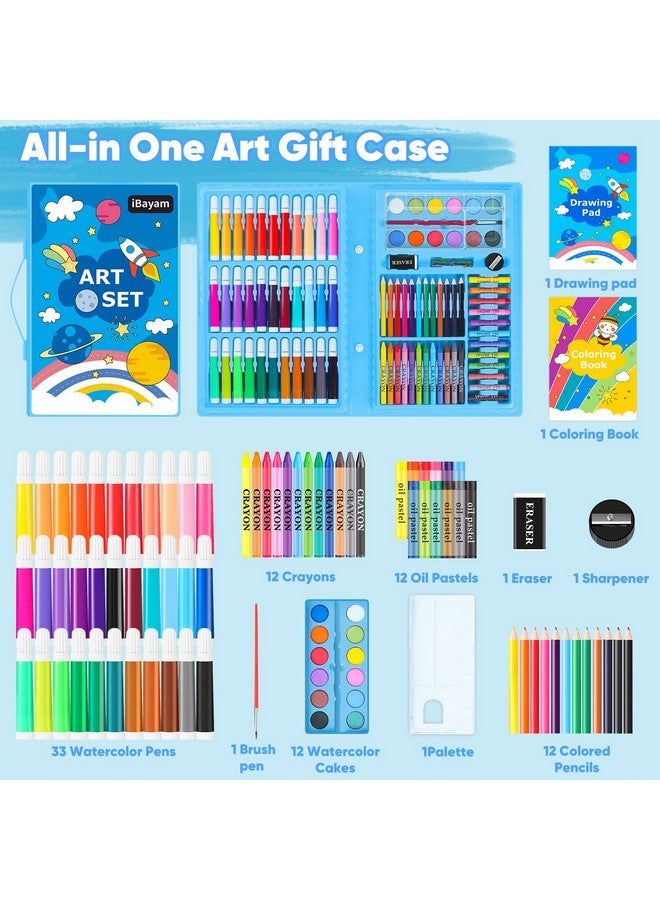 iBayam مجموعة أدوات الفن 149 طقم رسم طقم فنون الرسم هدايا صندوق الفنون والحرف للأطفال البنات الأولاد مع دفتر رسم كتاب تلوين أقلام شمع باستيل أقلام رصاص أقلام مائية (أزرق) - Image 2