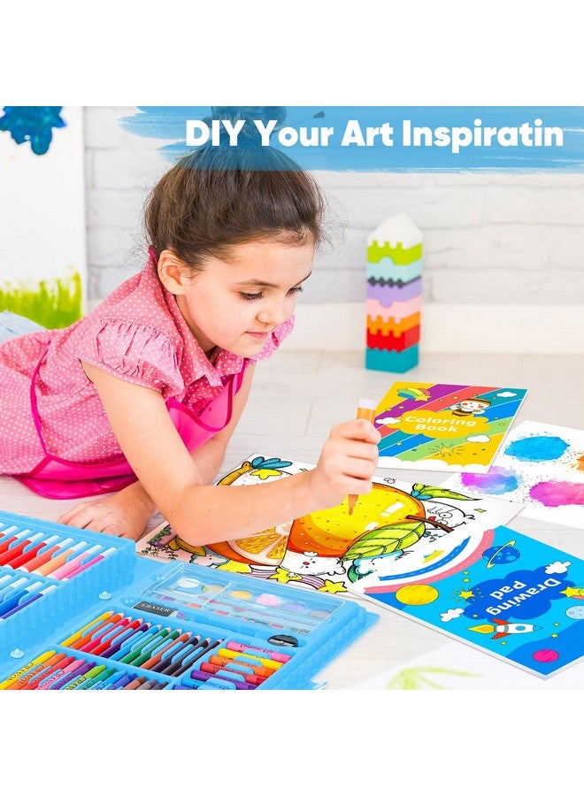 iBayam مجموعة أدوات الفن 149 طقم رسم طقم فنون الرسم هدايا صندوق الفنون والحرف للأطفال البنات الأولاد مع دفتر رسم كتاب تلوين أقلام شمع باستيل أقلام رصاص أقلام مائية (أزرق) - Image 5