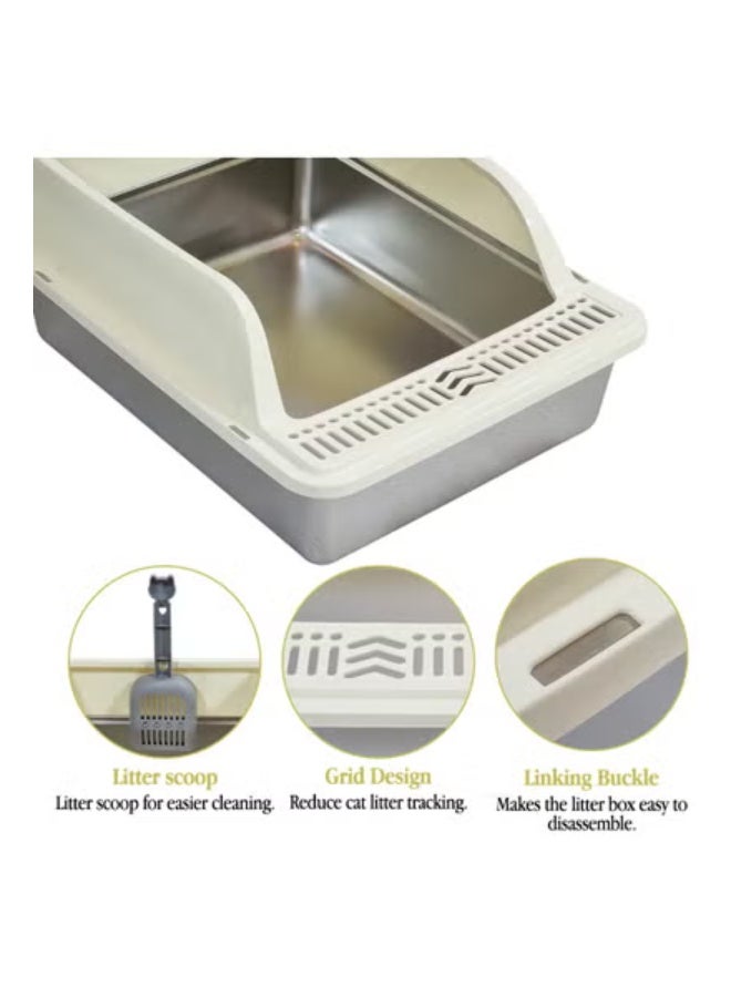 NNC PETS Stainless steel cat litter box for Indoor/Outdoor use, Durable Semi-enclosed cat toilet with High fence, Litter scoop, Non-stick, Grid design, and Detachable design, Easy to clean, 50 cm (Beige) - Image 3