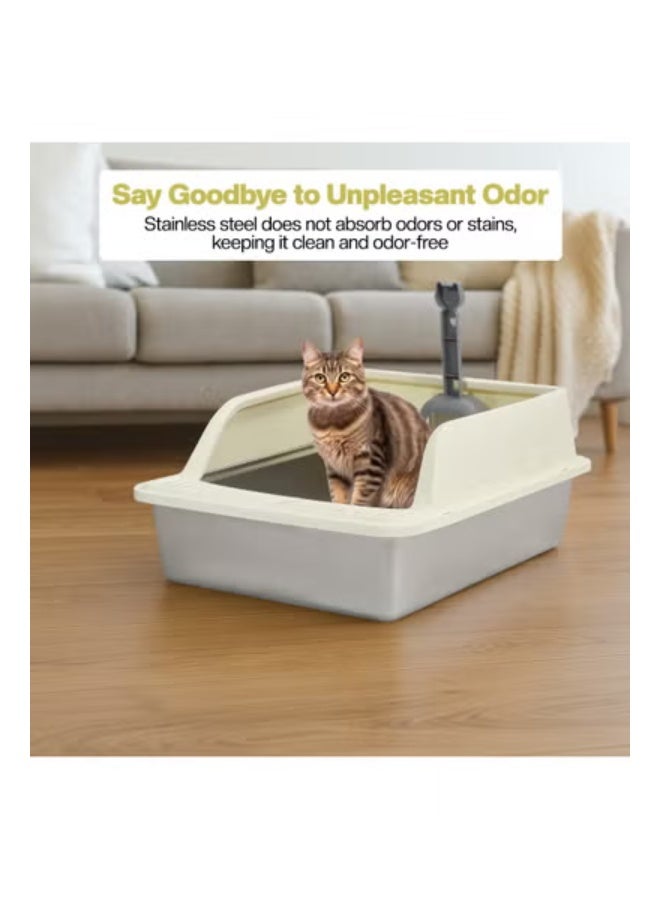 NNC PETS Stainless steel cat litter box for Indoor/Outdoor use, Durable Semi-enclosed cat toilet with High fence, Litter scoop, Non-stick, Grid design, and Detachable design, Easy to clean, 50 cm (Beige) - Image 5