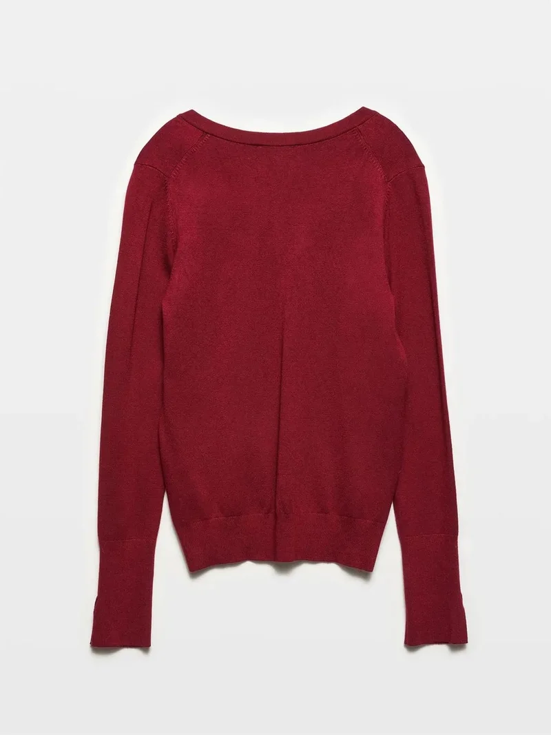 ديلفين DILVIN Women's V-Neck Knit Sweater With Side Slit