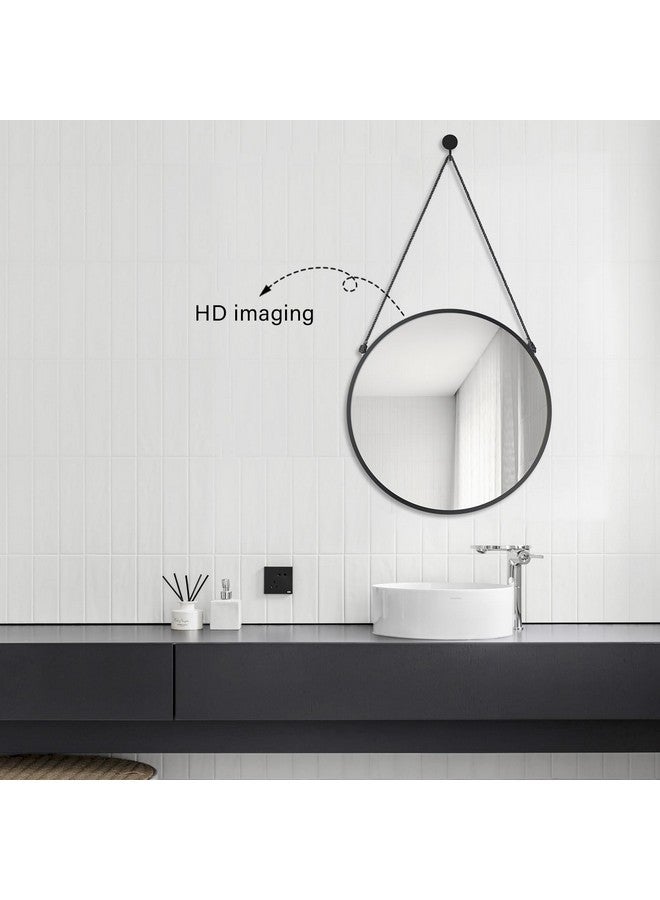LONGWIN Black Hanging Round Mirrors for Wall Decor, 16 Inch Black Geometric Circle Mirror with Rope, Decorative Wall Mounted Mirror for Bathroom, Living Room, Bedroom - Image 3