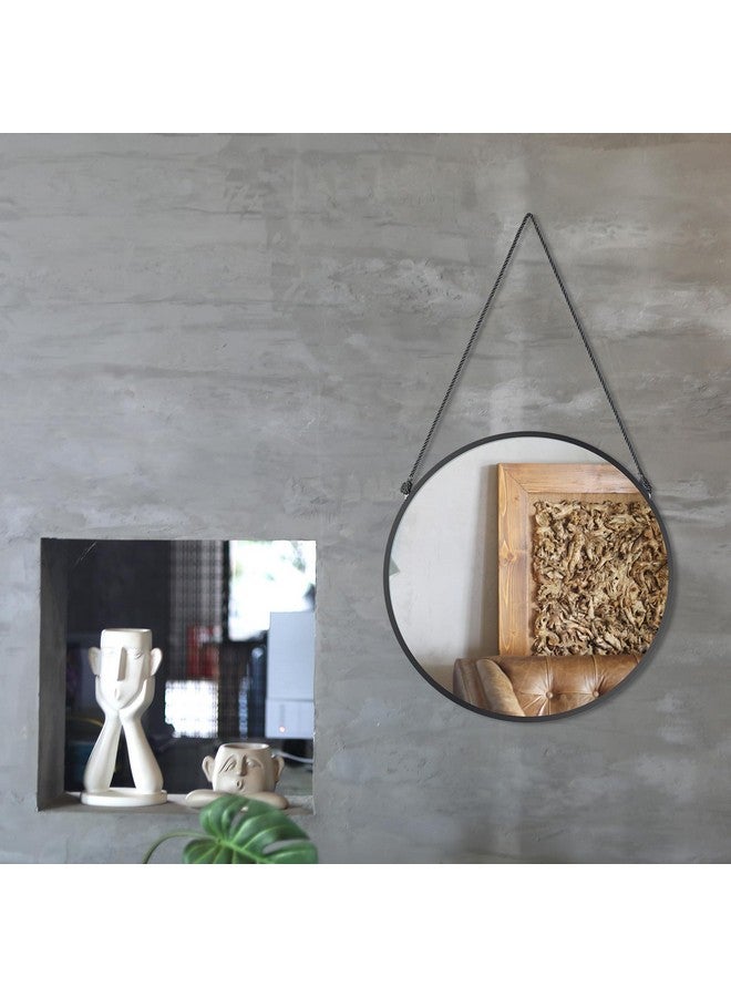 LONGWIN Black Hanging Round Mirrors for Wall Decor, 16 Inch Black Geometric Circle Mirror with Rope, Decorative Wall Mounted Mirror for Bathroom, Living Room, Bedroom - Image 5