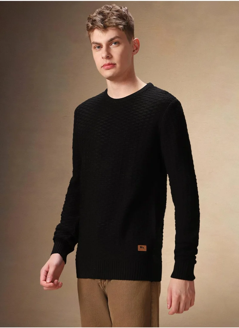 دينيس لينغو Men's Black 100% Acrylic Embellished Regular Fit Sweater