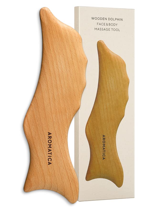 AROMATICA Wooden Dolphin Face and Body Massage Tool Bosnian Beech Wood Gua Sha Massage Tool Eliminates Puffiness and Promotes Healthier Body Circulation