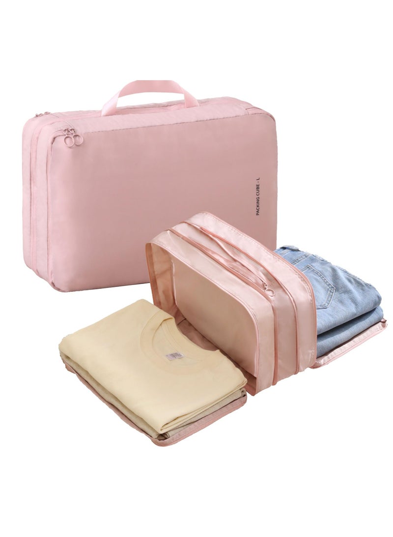 Excefore Compression Packing Cube Set with Dual Compartments, 2 Pack Large Lightweight Nylon Travel Organizer, Compression Organizer with Double Zippers for Luggage, Suitcases and Essentials, Pink - Image 1