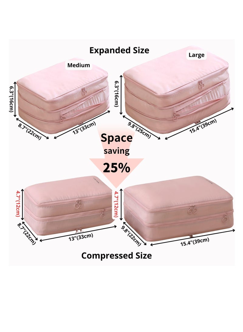 Excefore Compression Packing Cube Set with Dual Compartments, 2 Pack Large Lightweight Nylon Travel Organizer, Compression Organizer with Double Zippers for Luggage, Suitcases and Essentials, Pink - Image 4