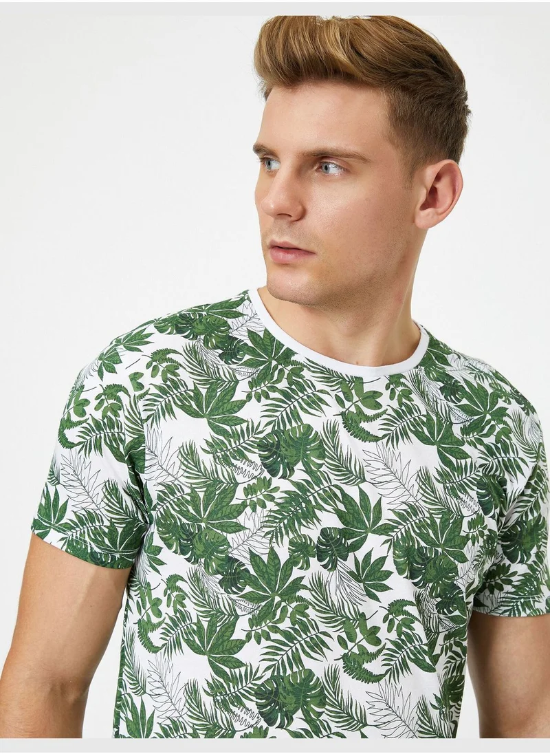 KOTON Cotton Crew Neck Short Sleeve Floral Printed T-Shirt