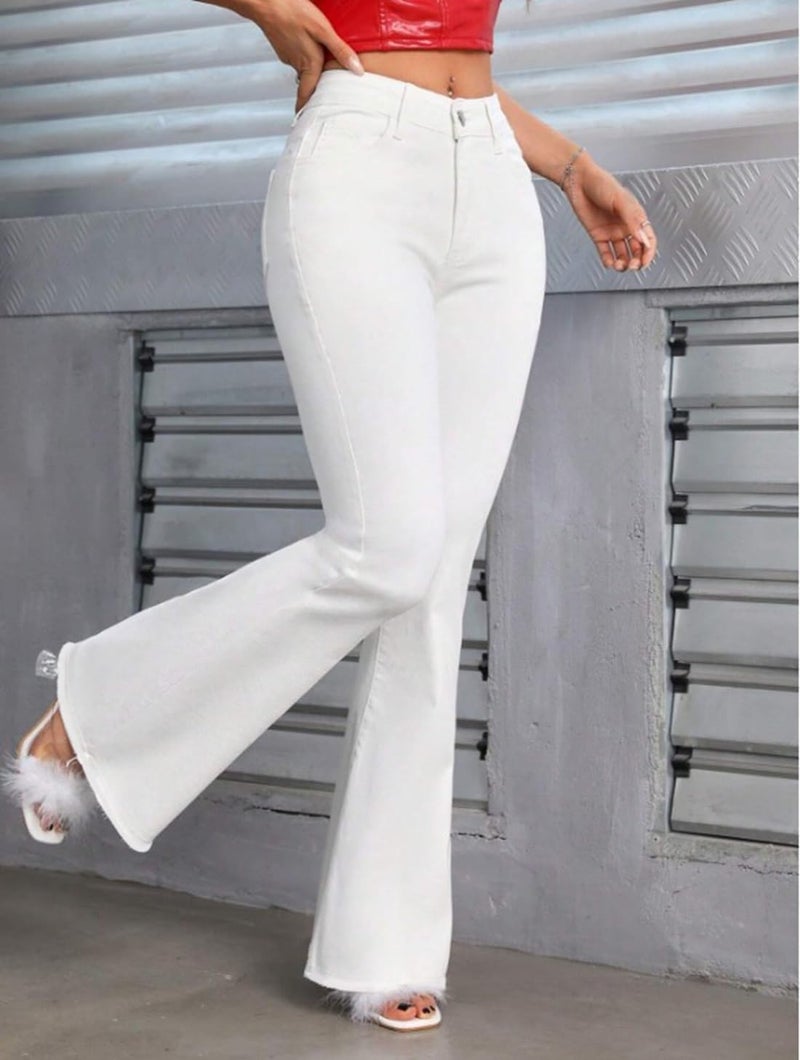 Waltz Women High Waist White Bootcut Flared Wide Leg Bell Bottom Jeans 28 - Image 4