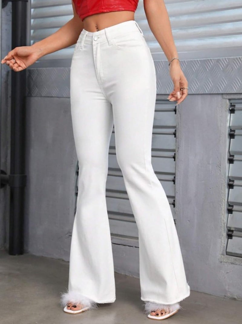 Waltz Women High Waist White Bootcut Flared Wide Leg Bell Bottom Jeans 28 - Image 5