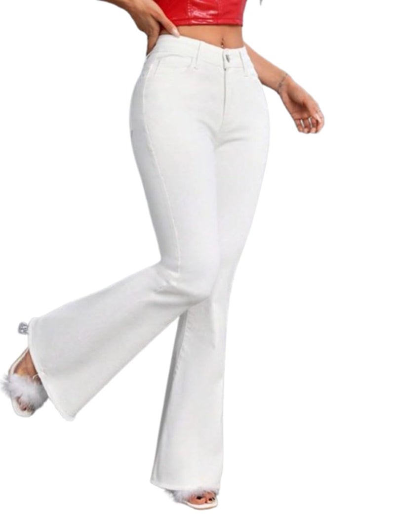 Waltz Women High Waist White Bootcut Flared Wide Leg Bell Bottom Jeans 28 - Image 1