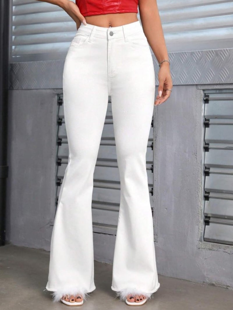 Waltz Women High Waist White Bootcut Flared Wide Leg Bell Bottom Jeans 28 - Image 2