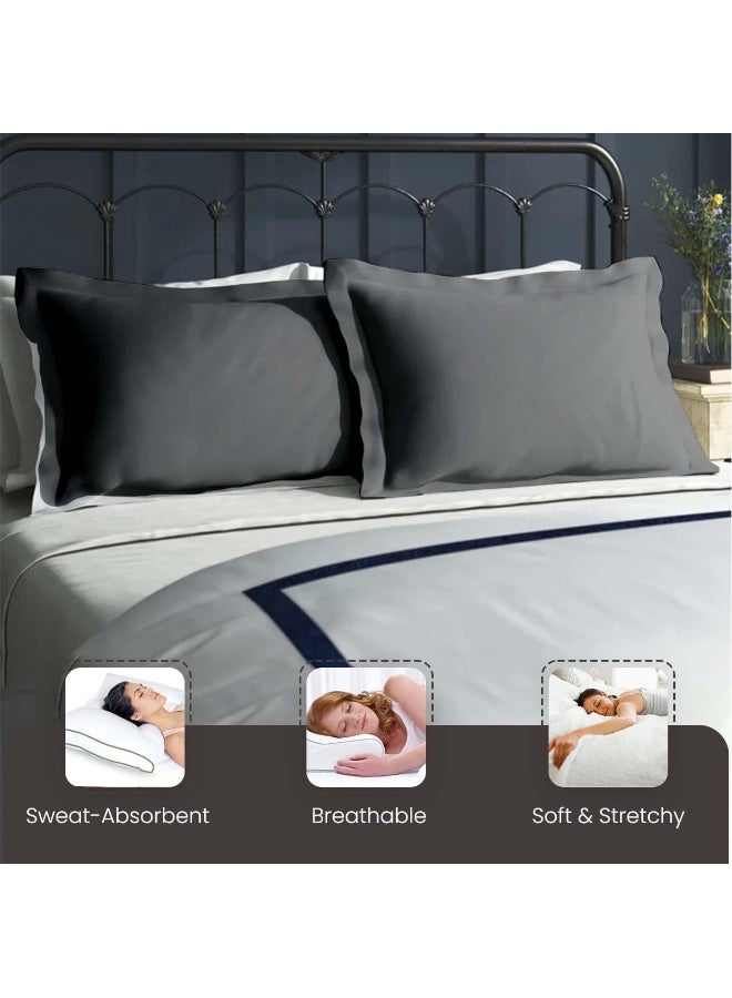 The Bishop Cotton 100% Egyptian Cotton 800 Thread Count 2 PC Pillowshams Solid Pattern Italian Finish True Luxury (King PillowShams, Elephant Grey)  - Image 2