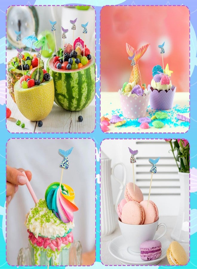 Augoog 200Pcs Mermaid Tail Cocktail Picks,Mermaid Cupcake Toppers 4.7 Inch Mermaid Fruit Toothpick for Appetizers Cocktail Decorations for Party Supplies - Image 4