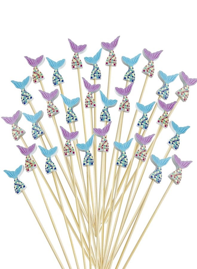 Augoog 200Pcs Mermaid Tail Cocktail Picks,Mermaid Cupcake Toppers 4.7 Inch Mermaid Fruit Toothpick for Appetizers Cocktail Decorations for Party Supplies - Image 1