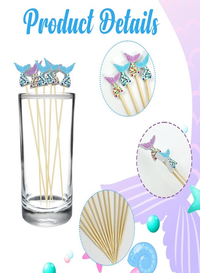 Augoog 200Pcs Mermaid Tail Cocktail Picks,Mermaid Cupcake Toppers 4.7 Inch Mermaid Fruit Toothpick for Appetizers Cocktail Decorations for Party Supplies - Image 3