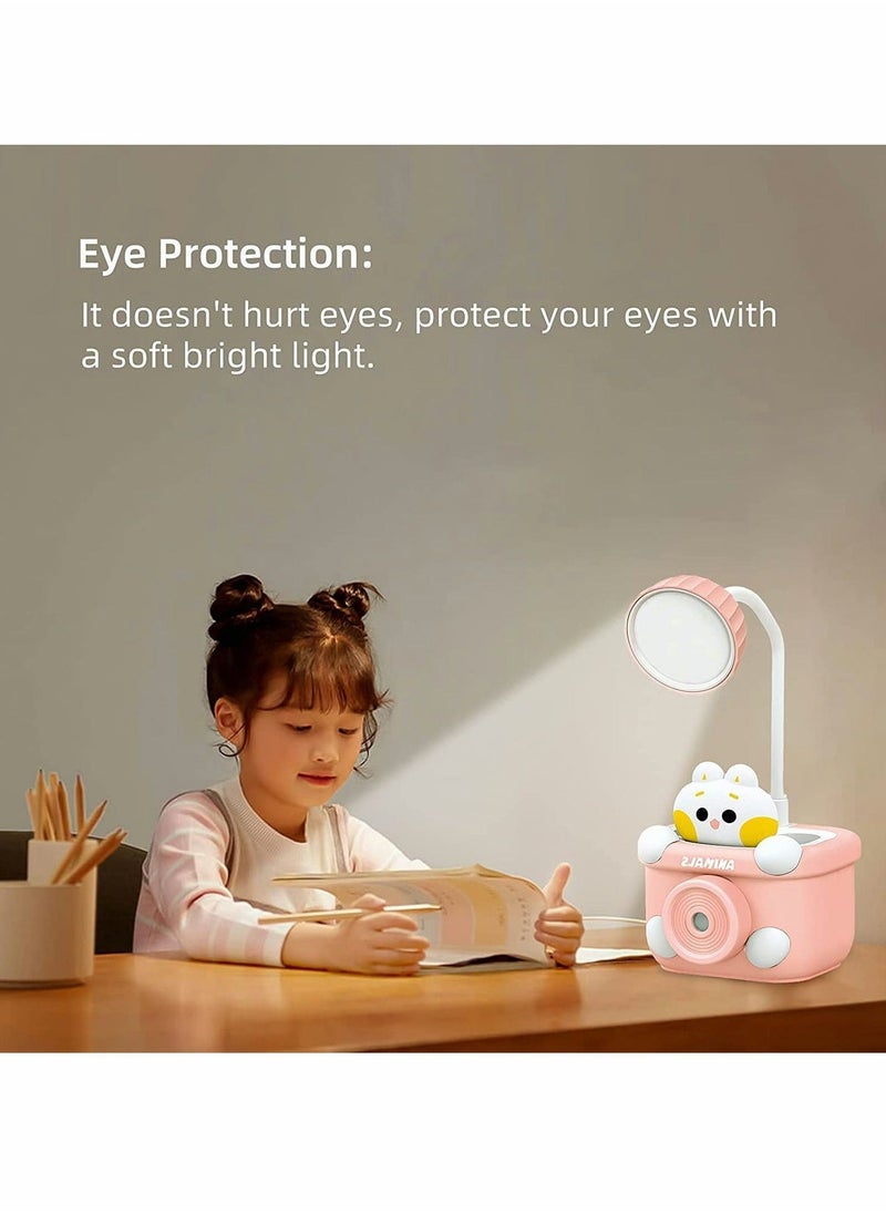 Desk Lamp, Small Cute Desk Lamp for Kids, with Pencil Cutting and Pen Holder, 360° Flexible Gooseneck Eye Care Desk Lamp, USB Powered Bedside Table Lamp for Reading, Study Lamp for Kids, Home,Office - Image 3