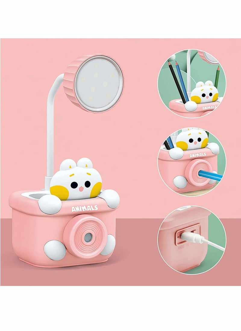 Desk Lamp, Small Cute Desk Lamp for Kids, with Pencil Cutting and Pen Holder, 360° Flexible Gooseneck Eye Care Desk Lamp, USB Powered Bedside Table Lamp for Reading, Study Lamp for Kids, Home,Office - Image 2