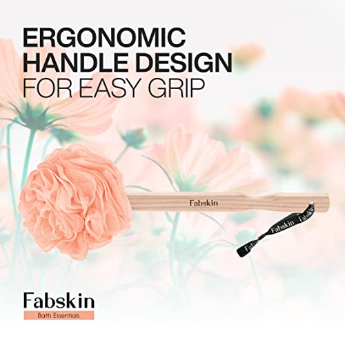 FABSKIN Luxury Back Bathing Loofah With Wooden Handle for Men and Women | Pack of 1 | Loofah For Back Bathing with handle | Back Bathing Loofah Brush | Back Scrubber for Bathing (Peach) - Image 3