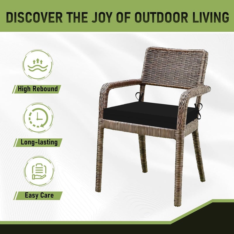 Basic Beyond Outdoor Chair Cushions for Patio Furniture - Square Corner Outdoor Chair Cushions Set of 4, Waterproof Seat Cushions with Ties, 18.5"x16"x3", Black - Image 5